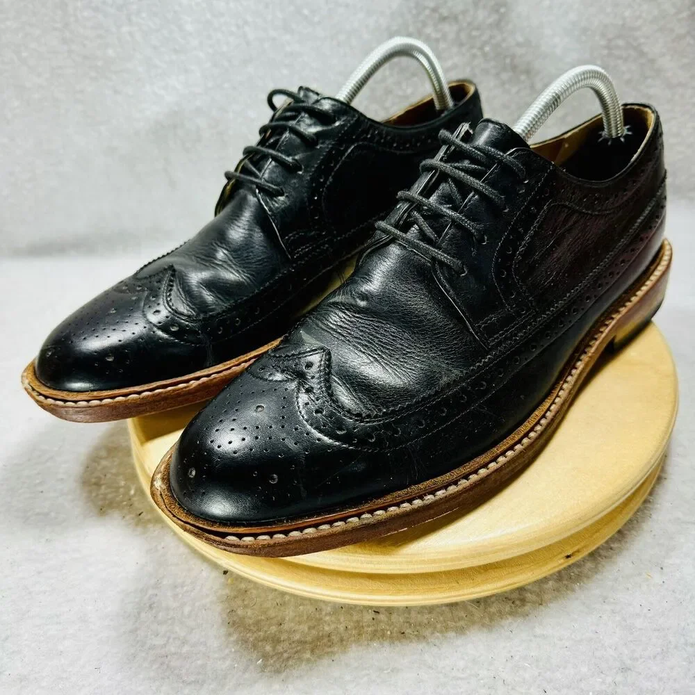 Bostonian NO16 Longwing Mens Dress Oxford Black Leather US Size 9 Shoes Wing Tip